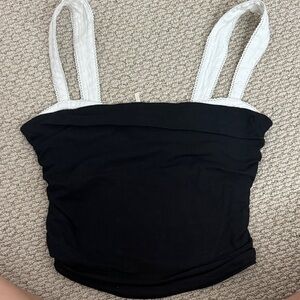 Free People Black Crop Tank with White Straps